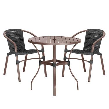 Imagem de 02 Cadeiras Floripa E Mesa Roma 80cm Marrom Trama Original Preto