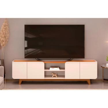 Imagem de Rack Bancada Para Tv Até 75 Polegadas Nadine Com Nicho 220x60cm Off White-freijó - Dj Móveis