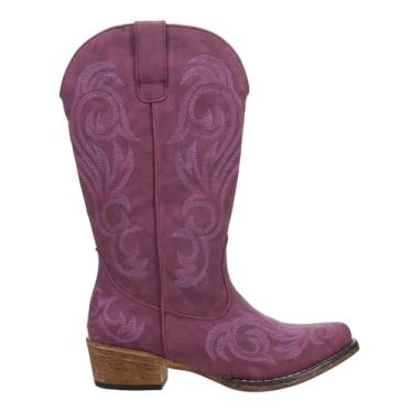 Imagem de ROPER Botas femininas Riley bordadas bico curto cano médio salto baixo 2,5-5 cm - roxo, Roxa, 38
