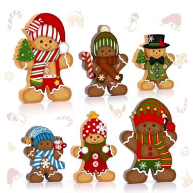 Imagem de Culudea 6 peças de decoração de mesa de homem de gengibre, decoração de Natal de madeira, estatueta rústica de inverno, bandeja em camadas, mesa de centro de mesa para casa, cozinha, lareira, festa de