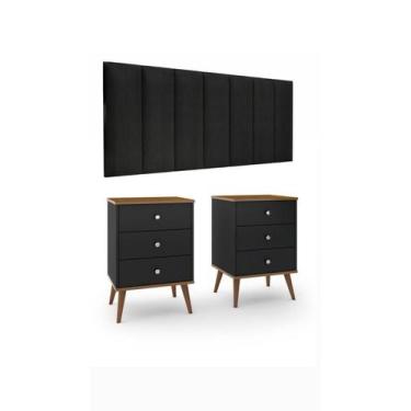 Imagem de Kit para o quarto cabeceira madri 1,60 e 2 mesas de cabeceira mix pret
