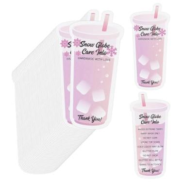 Imagem de BENECREAT Pacote com 60 instruções de cuidados com copos frios Snowglobe, cartões de cuidado de papel em forma de copo rosa para embalagens de pequenas empresas, lojas online e caixas de presente