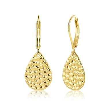 Imagem de Brincos pendentes de lágrima martelada, brincos pendurados em gota de ouro grosso, brincos geométricos de gota d'água para mulheres, Large, Liga de aço, Sem pedra preciosa