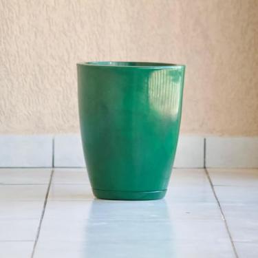 Imagem de Vaso de Planta Flores Decorativo Grande Cone Bojo 38x31 Liso Marmorizado Polido com Prato em Polietileno (Verde)