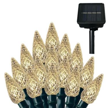 Imagem de Anycosy Luzes de Natal C3, 100 LEDs Strawberry Operado por Pilha Luzes 8 Modos e Temporizador para Árvore de Natal, Jardim, Pátio, Interior, Exterior, Decorações de Natal (C3-100LED-Solar-Branco