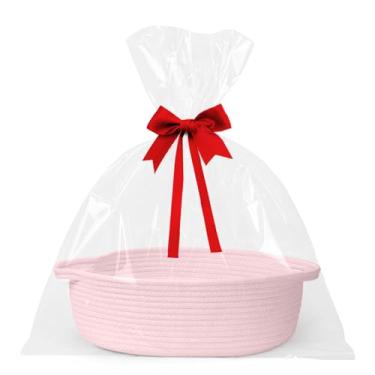 Imagem de WILLITAT Cestas pequenas para presentes vazias, 33 x 23 x 12,7 cm, cesta de presente de tecido com bolsa e fita, caixa de brinquedo para cães e gatos com corda de algodão, organizador fofo de berçário