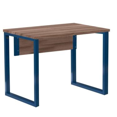 Imagem de Mesa Escritório P25 Tub Pandin 90 Cm (larg) Tampo Mdp Walnut Pé Aço Tubular Azul Del Rey