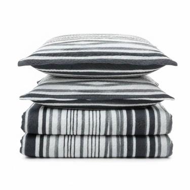 Imagem de Kit Cobre Leito Colcha Magnus King 3 Peças Dupla Face Estampado Geométrico - Preto - 100% Poliéster