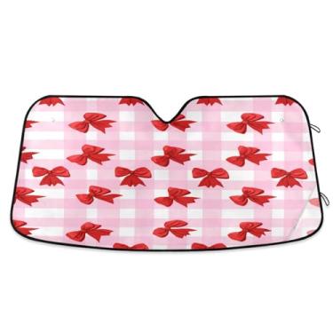 Imagem de ATTX Guarda-sol para para-brisas de carro Red Bows 144.8 cm x 80.0 cm Protetor solar universal com proteção UV, persiana de janela frontal automática dobrável para caminhões Sedans SUVs #180