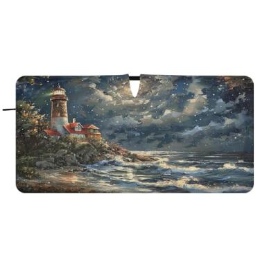 Imagem de Blueangle Para-brisa com pintura a óleo Lighthouse - 149,9 cm x 76,2 cm dobrável para janela dianteira do carro blocos de para-sol raios UV viseira de sol (482)