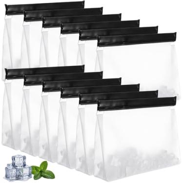 Imagem de PercyEffie Pacote com 12 sacos de congelador à prova de vazamento, sacos reutilizáveis de armazenamento de gelo com fecho de zíper seguro para viagem, alimentos, gelo, comida, suporte para viagem