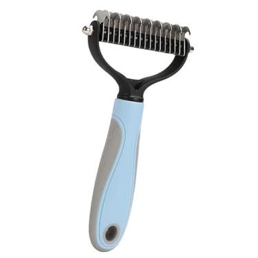 Imagem de Escova 2 em 1 para cães e gatos, escova para remoção de pelos de gatos de estimação, 17 dentes, azul