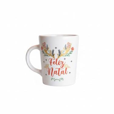 Imagem de Caneca de Porcelana Feliz Natal, Branca, 270ml, Tema Natalino, 12x8x8cm