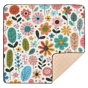 Imagem de Qilmy Tapete de brincar de confete floral para bebês 127 x 127 cm, tapete macio à prova d'água para bebês pequenas, tapete antiderrapante lavável para cercadinho