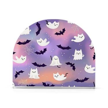 Imagem de JUZIHAI Suporte de guardanapo de Halloween Boo para mesa dispensador de guardanapo de acrílico para mesa suporte de lenços independente para cozinha sala de jantar bar festa decoração de casa
