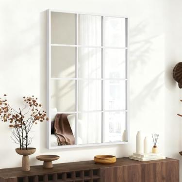 Imagem de WDSHIYI Espelho de parede branco, espelho retangular de metal emoldurado para parede, espelhos decorativos modernos para sala de estar, quarto, entrada, decoração de 50 x 71 cm