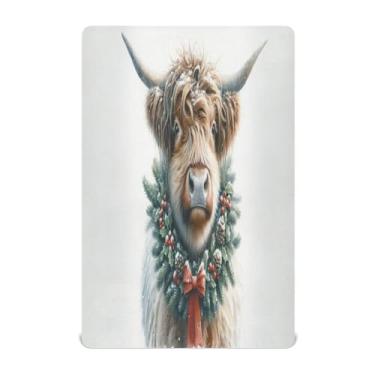 Imagem de Qilmy Lençóis de berço de vaca com grinalda de Natal, macio, respirável e elástico, lençol com elástico para meninos e meninas, mini berço 132 cm x 71 cm capa de colchão infantil portátil