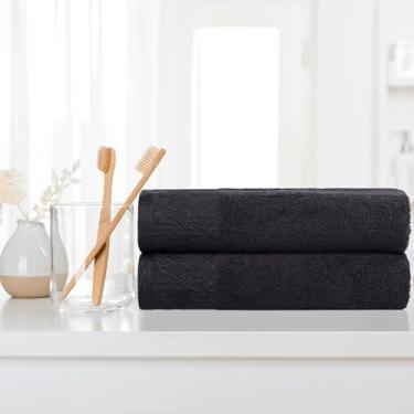 Imagem de Superior Toalhas de banho de algodão, conjunto de 2, borda de jacquard floral, toalha de corpo para banheiro, banho de hóspedes, resort, hotel, Airbnb, itens essenciais para casa, adultos e crianças,