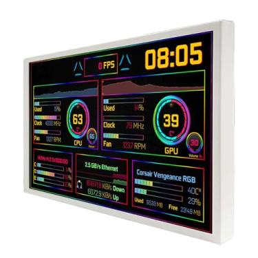 Imagem de VSDISPLAY Capa para PC de 7 polegadas, tela de 1280 x 800, tela LCD de temperatura do computador com editor de temas DIY CPU GPU RAM monitoramento de dados, branco