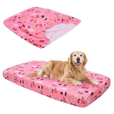 Imagem de Hoopttay Capas de substituição para cama de cachorro com bordas elásticas, lavável, protetor de cama para animais de estimação com design rosa para camas de animais de estimação médias e grandes