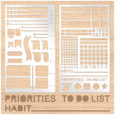 Imagem de Estêncil de planejador de gravação de metal, à prova de ferrugem, estêncil de diário de pontos, réguas, estêncil de metal para diário, álbuns, rastreamento de hábitos, propagação semanal (Hábito 2)