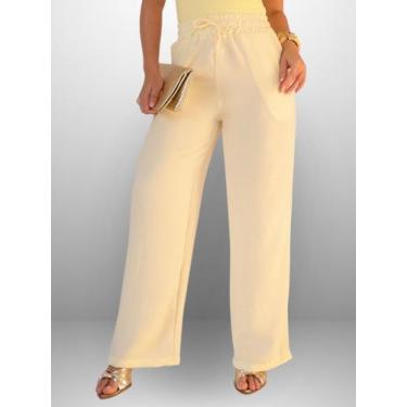 Imagem de Calça Pantalona Feminina Duna Com Bolso Cintura Alta Primavera Verão P