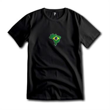 Imagem de Camiseta Brasil Estampa Mapa Malha Fria Antipilling - Sete Sete Esport