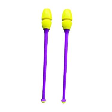 Imagem de KiBcsLic 2 maças de ginástica rítmica de 45,5 cm (17,91 polegadas) conectáveis, equipamento profissional de treinamento de ginástica para apresentações e, Amarelo E Violeta