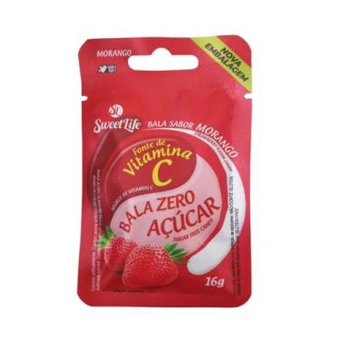Imagem de Bala Morango Com Vitamina C Zero Açúcar Vegano Sweet Life - Sachê 16g