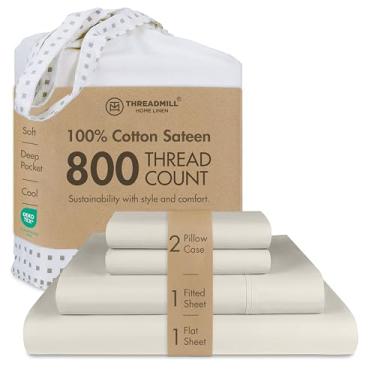 Imagem de Threadmill Conjunto de lençóis California King | Conjunto de lençóis de cama Cal King de 800 fios com bolso profundo de 40,6 cm | Tecido de cetim, melhor do que algodão egípcio, jogo de cama de 4