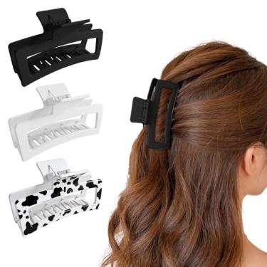 Imagem de 3 clipes de garra de cabelo para mulheres, cabelo quadrado grande fosco jumbo, clipes de banana antiderrapantes para espessura fina (MIX)
