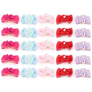 Imagem de CUOFYUNL 20 peças brilhantes laços de cabelo de cachorro de estimação corda de cabelo de gato cachorro faixa de cabelo acessórios de tosa