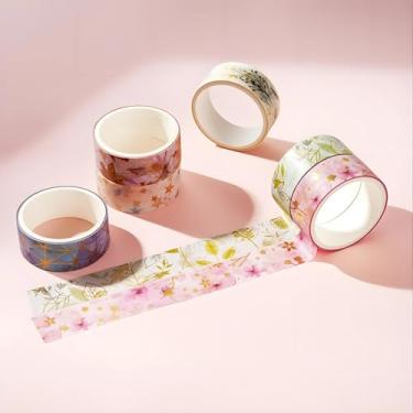 Imagem de Conjunto de 6 rolos de adesivos Washi de 2 m, adesivos com padrão de flores decorativos para artes faça-você-mesmo artesanato suprimentos de diário scrapbook cartão embrulho