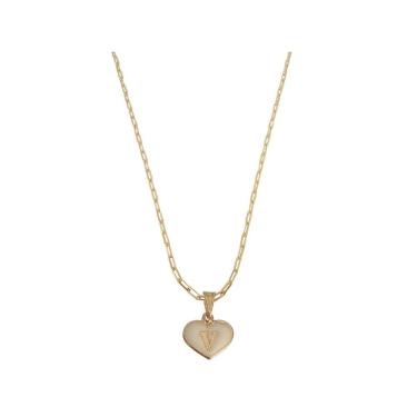Imagem de Colar Cartier 50Cm Coração Branco Letra V Banhado Ouro 18K