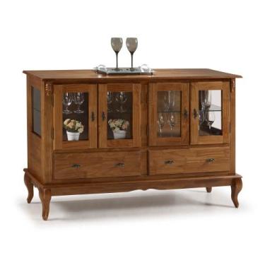 Imagem de Buffet Aparador Madeira Maciça 4 Portas 2 Gavetas Prateleira Vidro 605