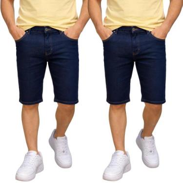 Imagem de Kit C/2 Bermudas Short Jeans Masculina Tradicional Com Lycra Tecido Pr