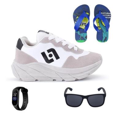Imagem de Tênis Infantil Masculino Jogger Casual Camurça + Chinelo + Oculos + Relogio-Masculino