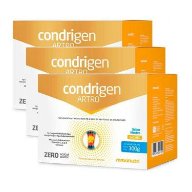 Imagem de Kit 3 Condrigen Artro Colágeno Tipo 1 e 2 Sachê Neutro Maxinutri-Unissex