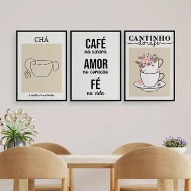 Imagem de Kit 3 Quadros Cantinho Chá E Café 45X34Cm Com Vidro Preta