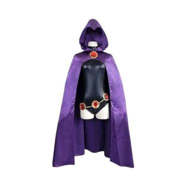 Imagem de Fantasia Cosplay Raven Dos Teen Titans, Macacão Roxo Com Capa E Cinto,