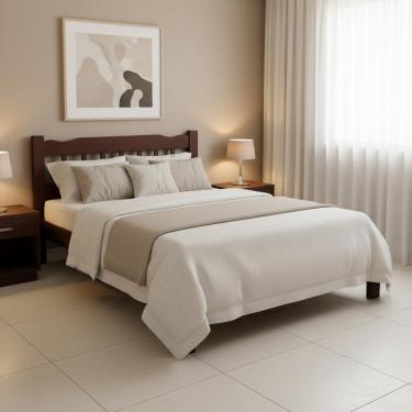 Imagem de Cama Queen Madeira Maciça Castanho Com Colchão Confortável