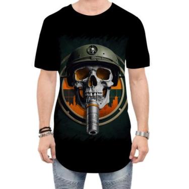 Imagem de Camiseta Longline Caveira Militar Logo Guerra 3 - Kasubeck Store®, GG
