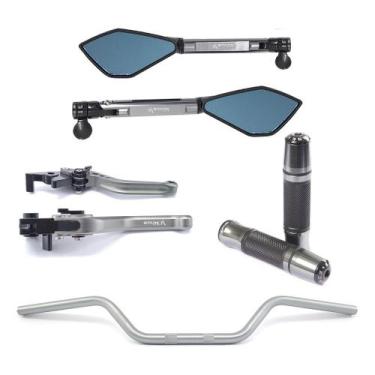 Imagem de Kit Guidão Naked Manopla Retrovisor Manete Fazer Xj6 - NoBrand, Titâni