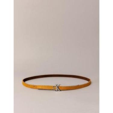 Imagem de Cinto Fino Calvin Klein Jeans  Double Face Fivela Ck Mostarda-Feminino