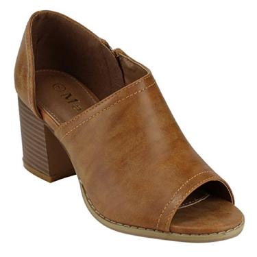 Imagem de Mata Shoes Sandálias femininas com zíper lateral recortadas salto grosso meio tamanho pequeno, Bronzeado, 7