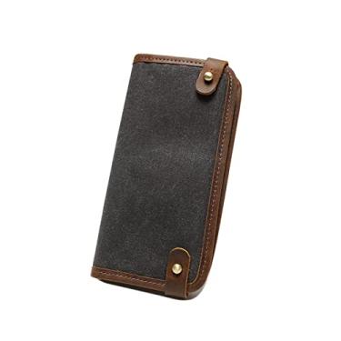 Imagem de Carteira masculina fina de couro legítimo vintage carteira longa para talão de cheques, cartões de crédito, sem logotipo, Azul, G