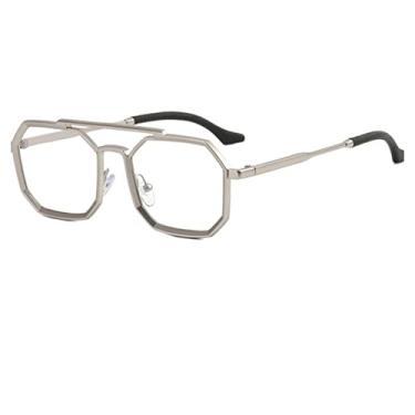 Imagem de Óculos de Sol Polygon Masculino Vintage Masculino Óculos de Sol Retro Mostrando Rosto Óculos Pequenos Óculos Retângulo Gafas De Sol Mujer,SilverT,Z