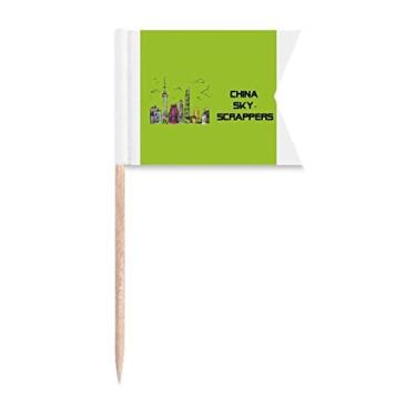 Imagem de Bandeiras de palito de palito de arranha-céu, marca de etiquetagem para bolo de festa, comida e queijos