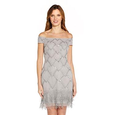 Imagem de Adrianna Papell Vestido feminino com contas e ombros de fora, Prata nupcial, 46
