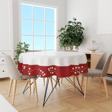 Imagem de Toalha De Mesa Redonda Tecido Oxford Galhos Com Neve TL06 -140x140cm